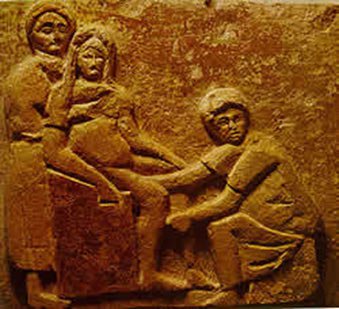 Ancient Carving Depicting Midwifes or Doula